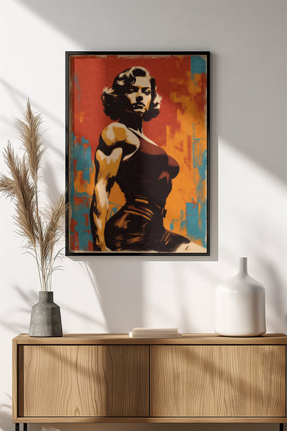 Powerful Vintage Warrior Poster – Retro Strength Glam Art
