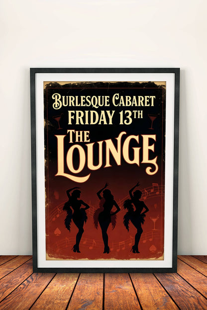 Burlesque Cabaret Poster – Retro Lounge Friday 13th Art