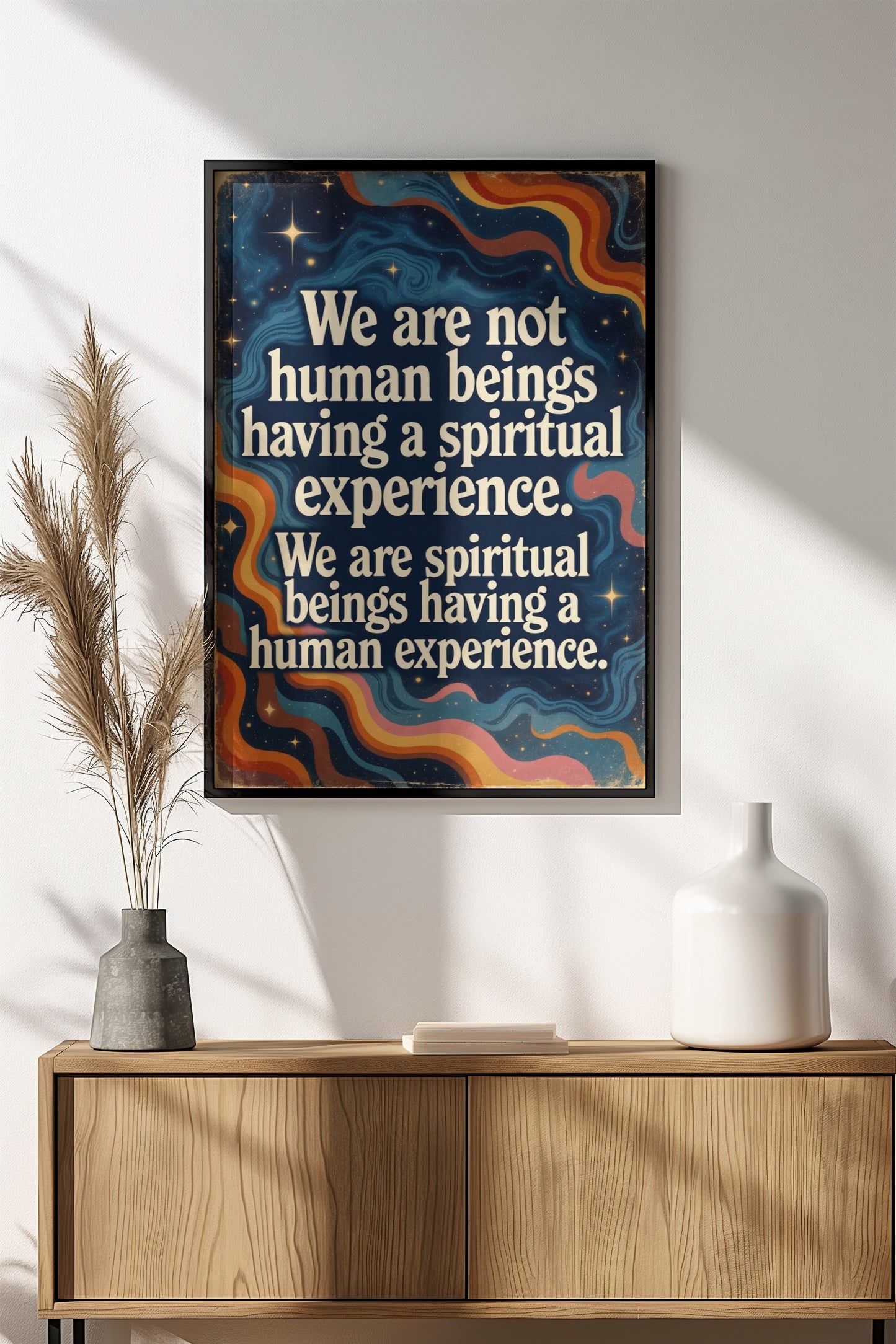 We Are Spiritual Beings Poster – Retro Cosmic Wisdom Art