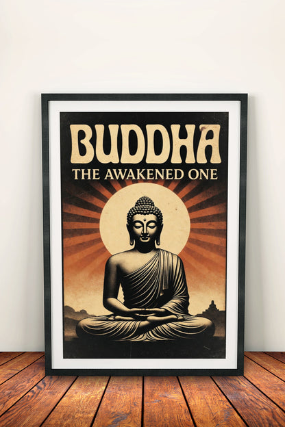 Buddha The Awakened One Poster – Retro Spiritual Zen Art