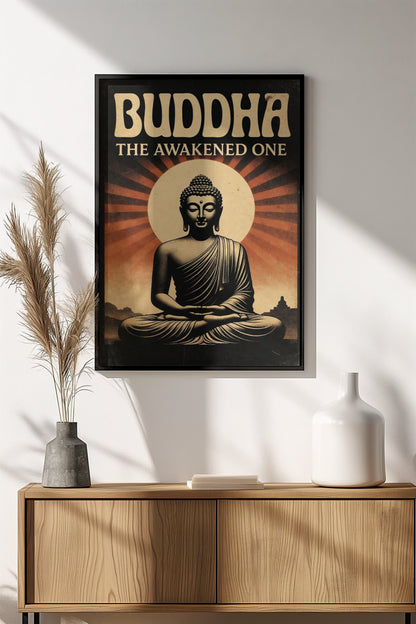 Buddha The Awakened One Poster – Retro Spiritual Zen Art