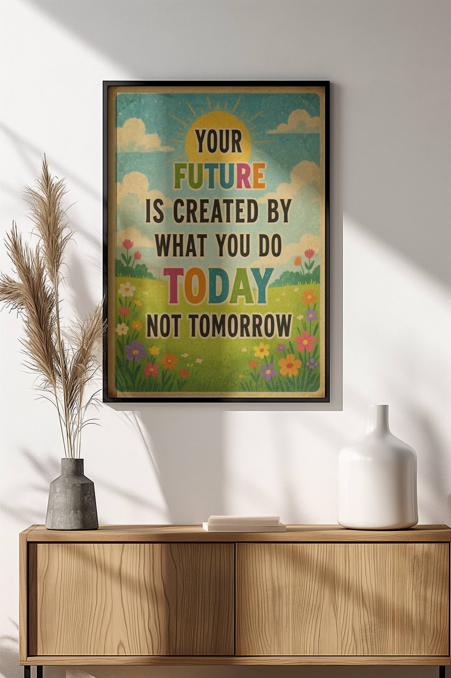 Your Future Is Created Today Poster – Retro Motivational Nature Art