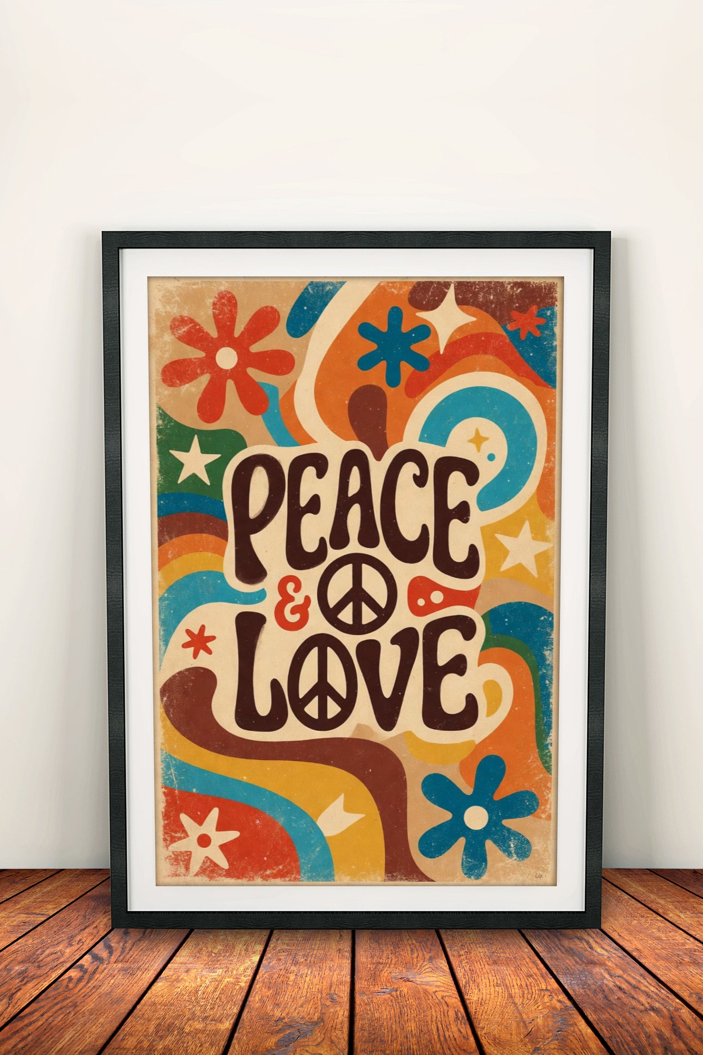 Peace & Love - Retro Vintage Hippie Poster