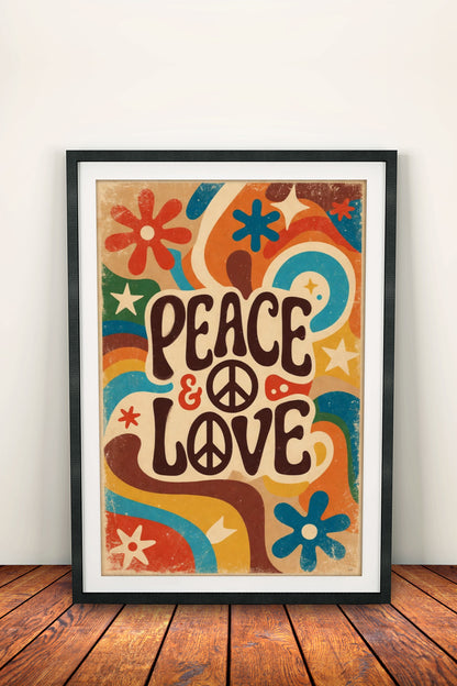 Peace & Love - Retro Vintage Hippie Poster