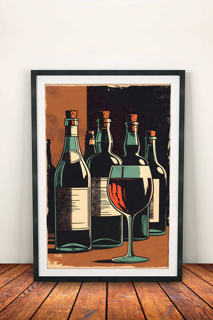 Wine Bottles Still Life Poster – Retro Vintage Wine Art