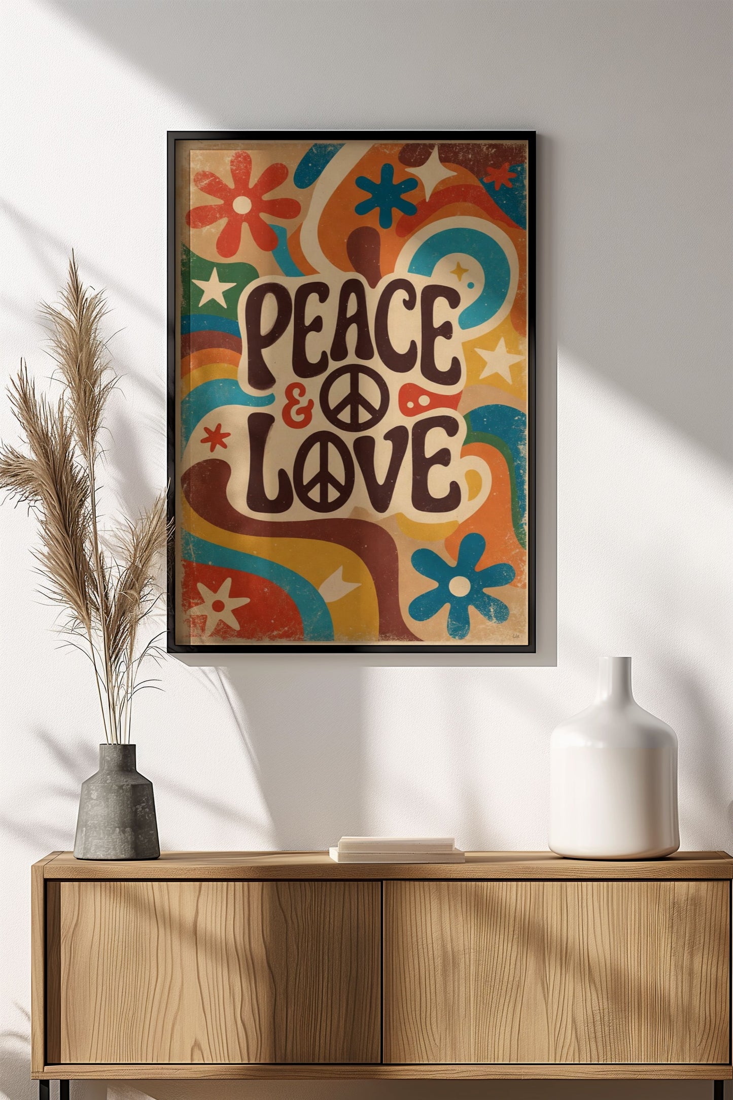 Peace & Love - Retro Vintage Hippie Poster