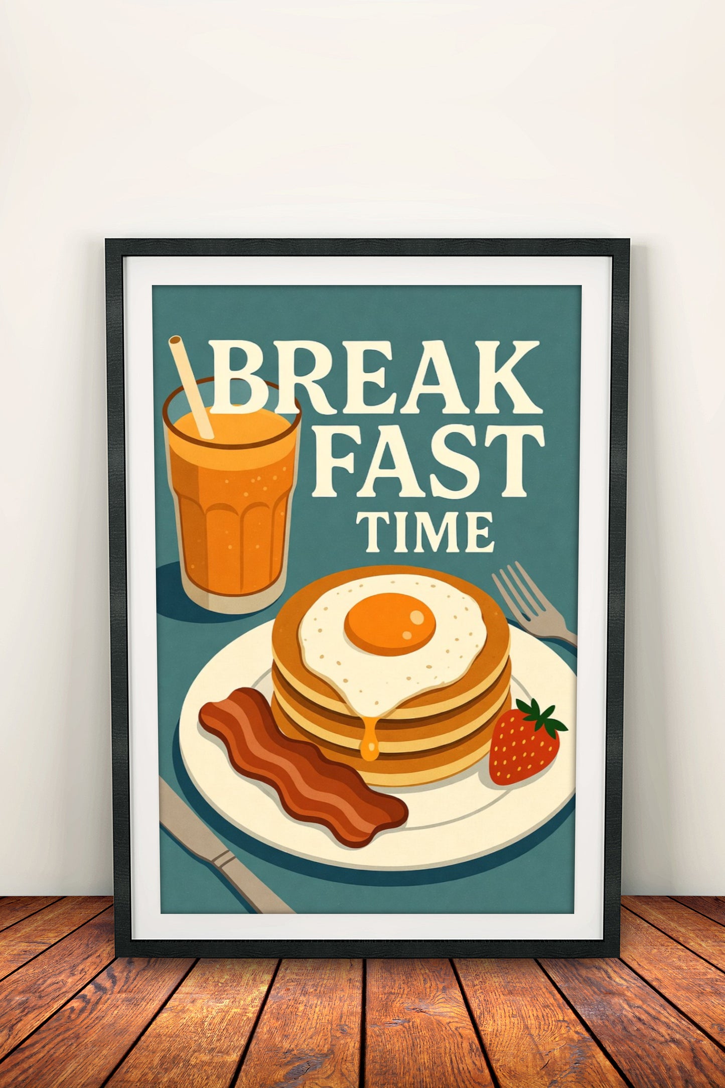 Breakfast Time Pancakes & OJ - Retro Vintage Kitchen Poster