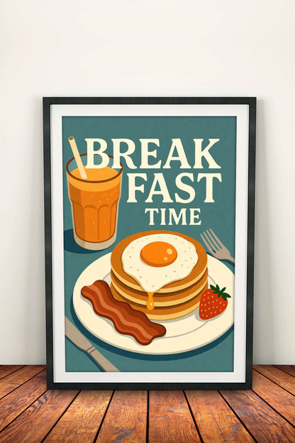 Breakfast Time Pancakes & OJ - Retro Vintage Kitchen Poster