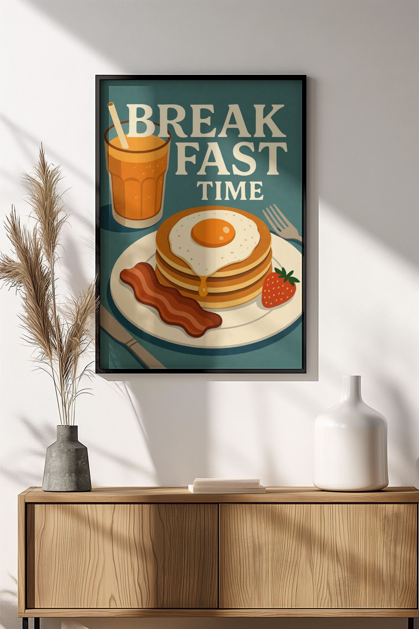 Breakfast Time Pancakes & OJ - Retro Vintage Kitchen Poster