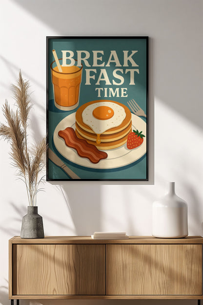 Breakfast Time Pancakes & OJ - Retro Vintage Kitchen Poster