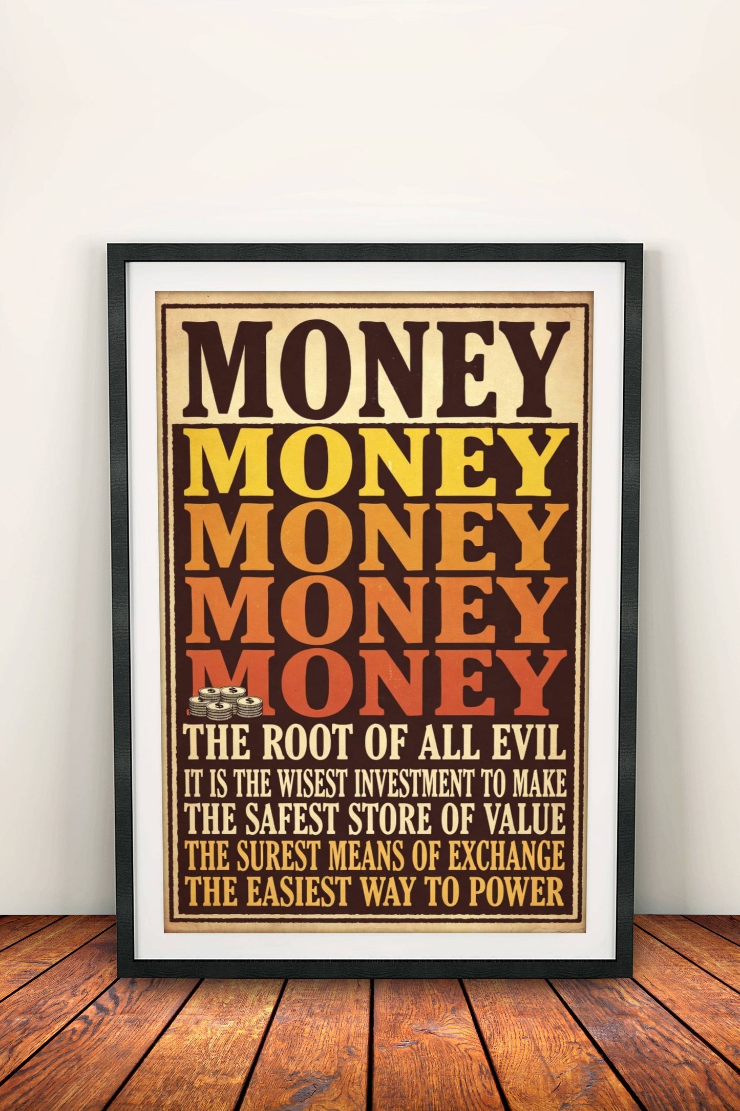 Money The Root of All Evil Poster - Retro Vintage Quote Art
