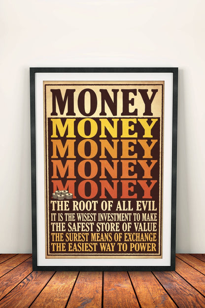 Money The Root of All Evil Poster - Retro Vintage Quote Art