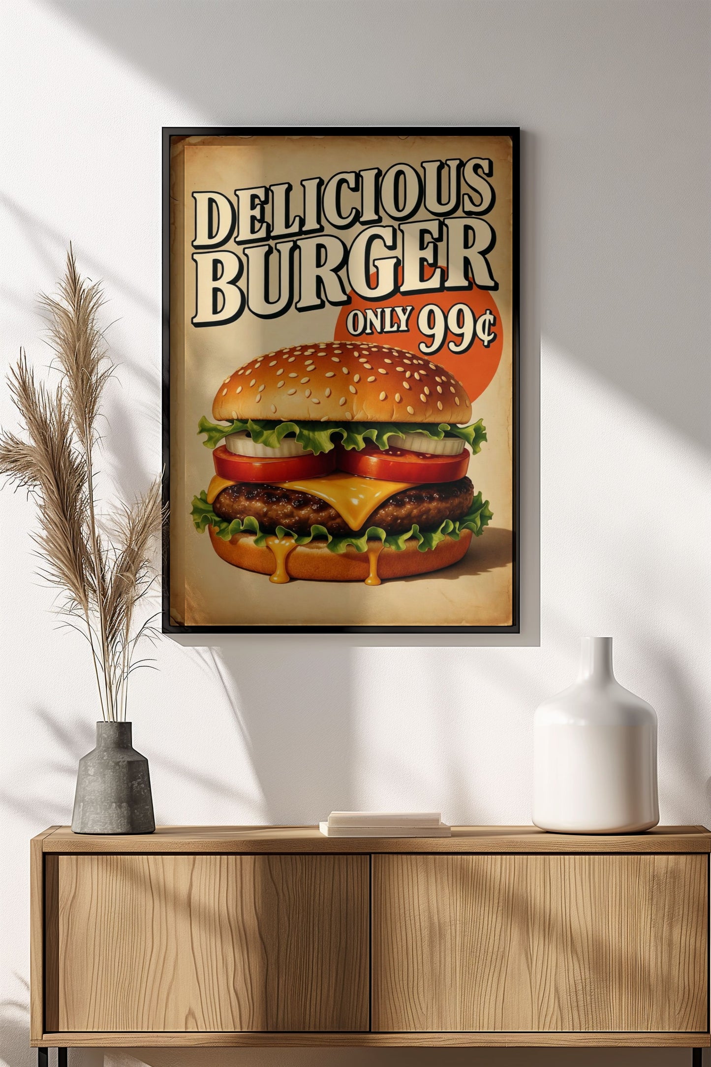 Delicious Burger Only 99¢ - Retro Vintage Diner Poster