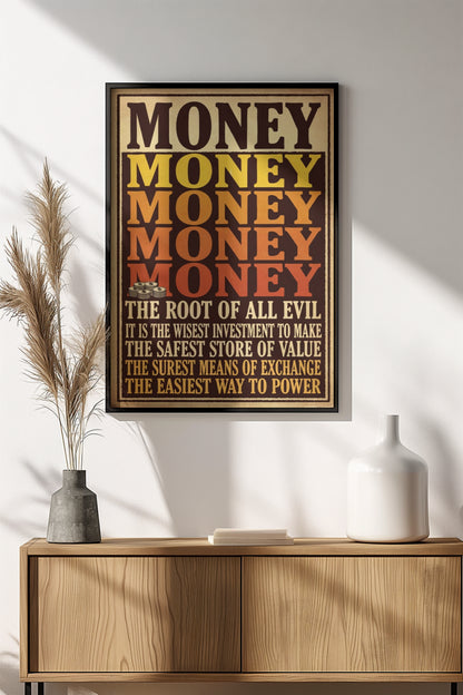 Money The Root of All Evil Poster - Retro Vintage Quote Art