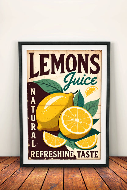 Lemons Juice Poster – Retro Vintage Lemon Refresh Art