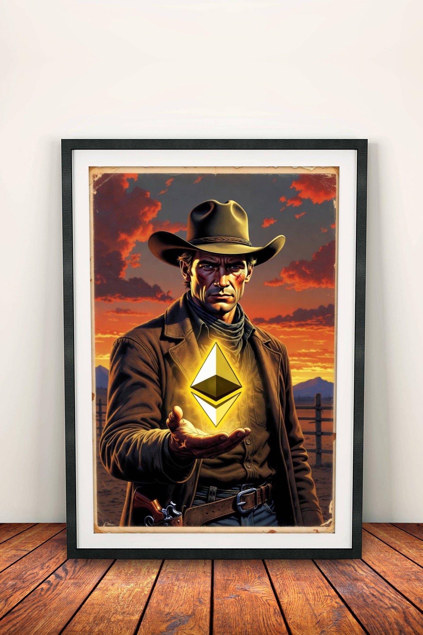 Crypto Cowboy Poster – Retro Ethereum Western Art