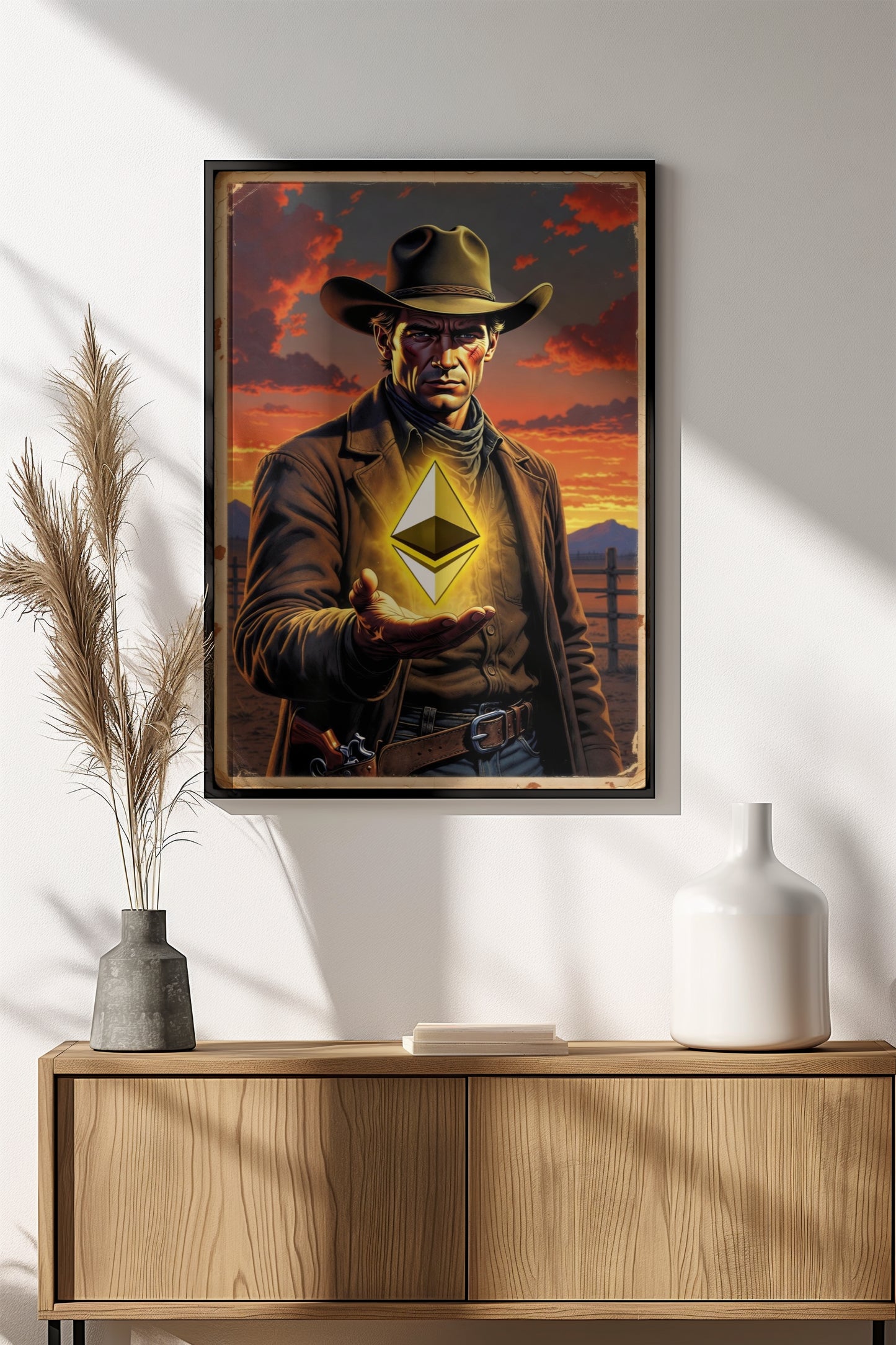 Crypto Cowboy Poster – Retro Ethereum Western Art