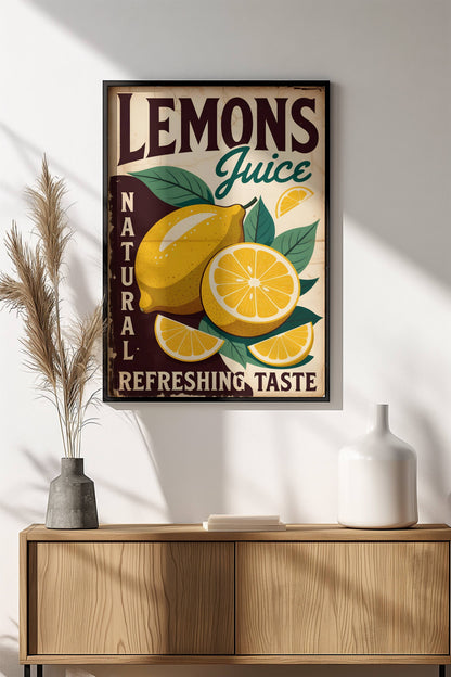 Lemons Juice Poster – Retro Vintage Lemon Refresh Art