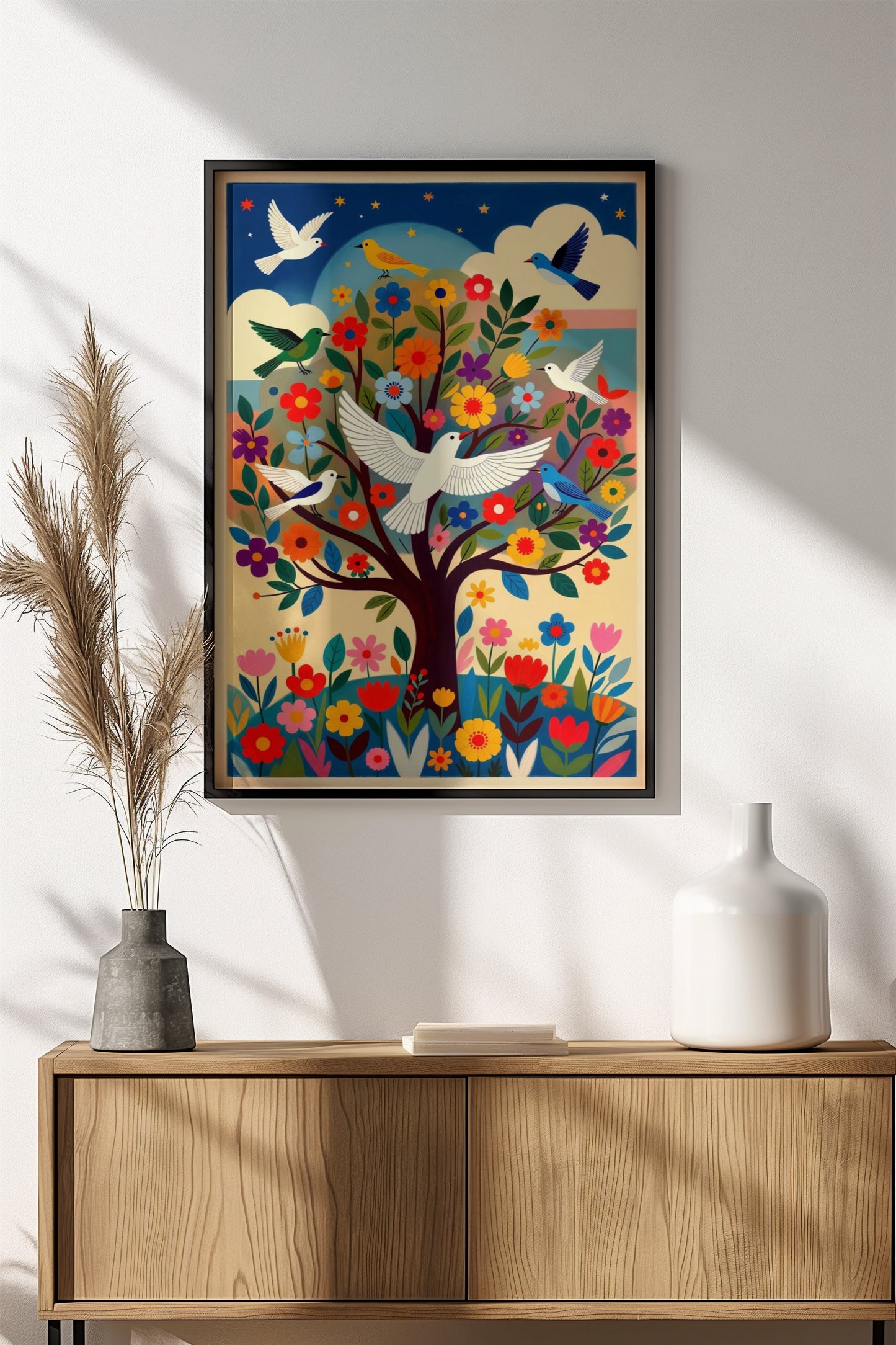 Tree of Peace Poster – Retro Whimsical Bird Art