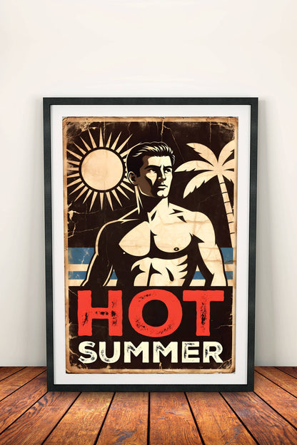 Hot Summer Poster - Retro Beach Art