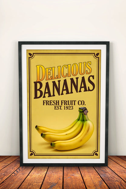 Delicious Bananas Poster – Retro Fresh Fruit Vintage Sign
