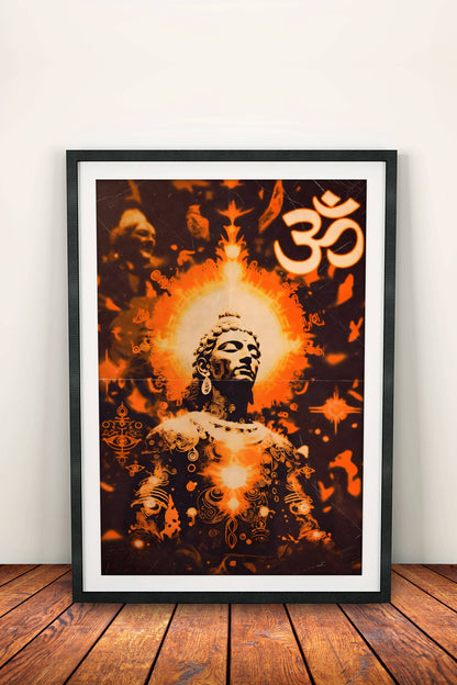 Buddha Om Radiance Poster – Retro Spiritual Glow Art