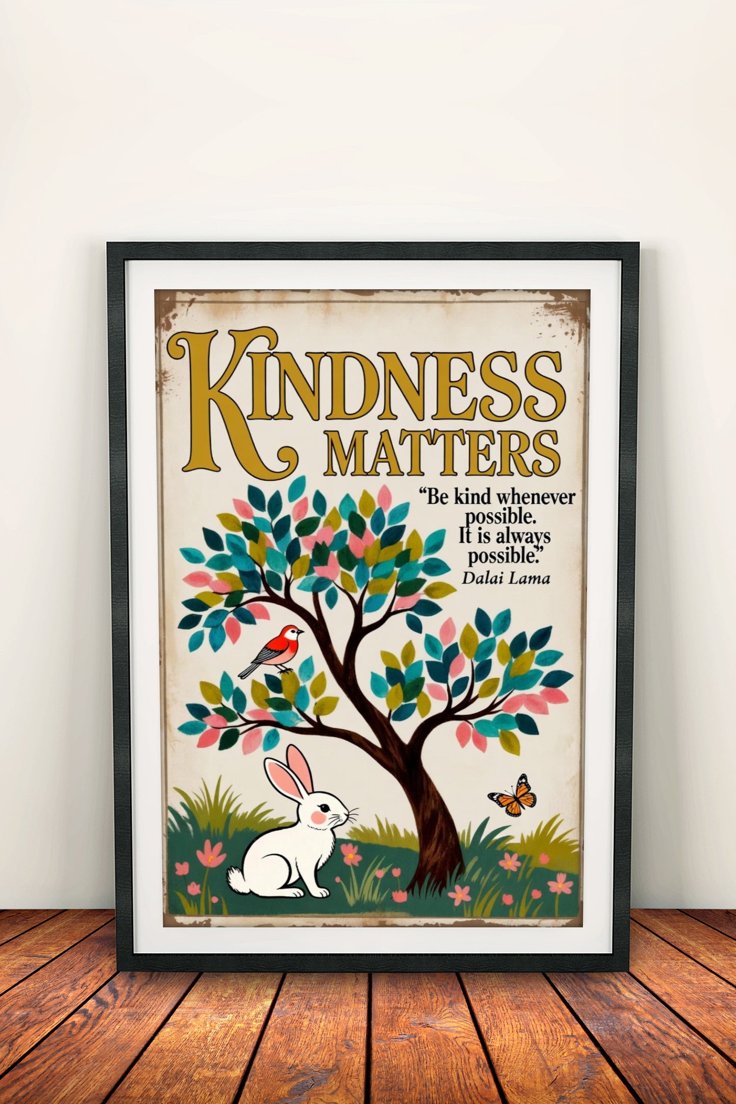 Kindness Matters Poster – Retro Whimsical Tree Art