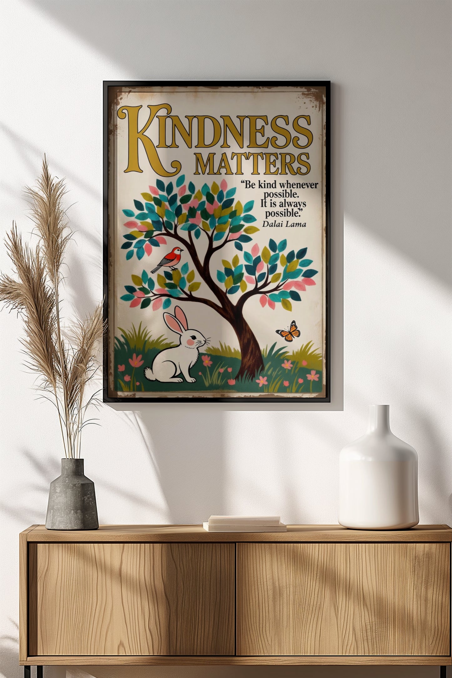 Kindness Matters Poster – Retro Whimsical Tree Art