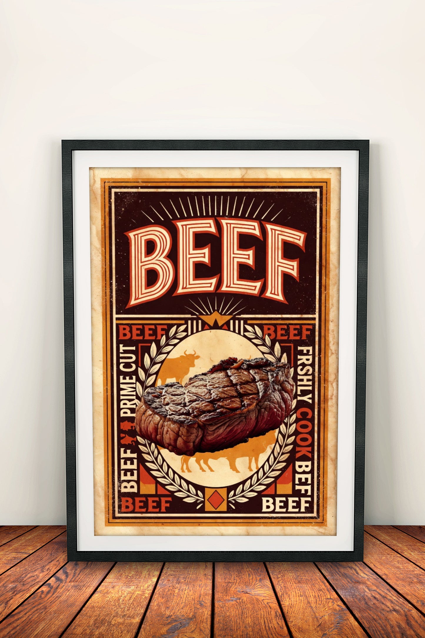 Prime Beef Steak - Retro Vintage Butcher Poster