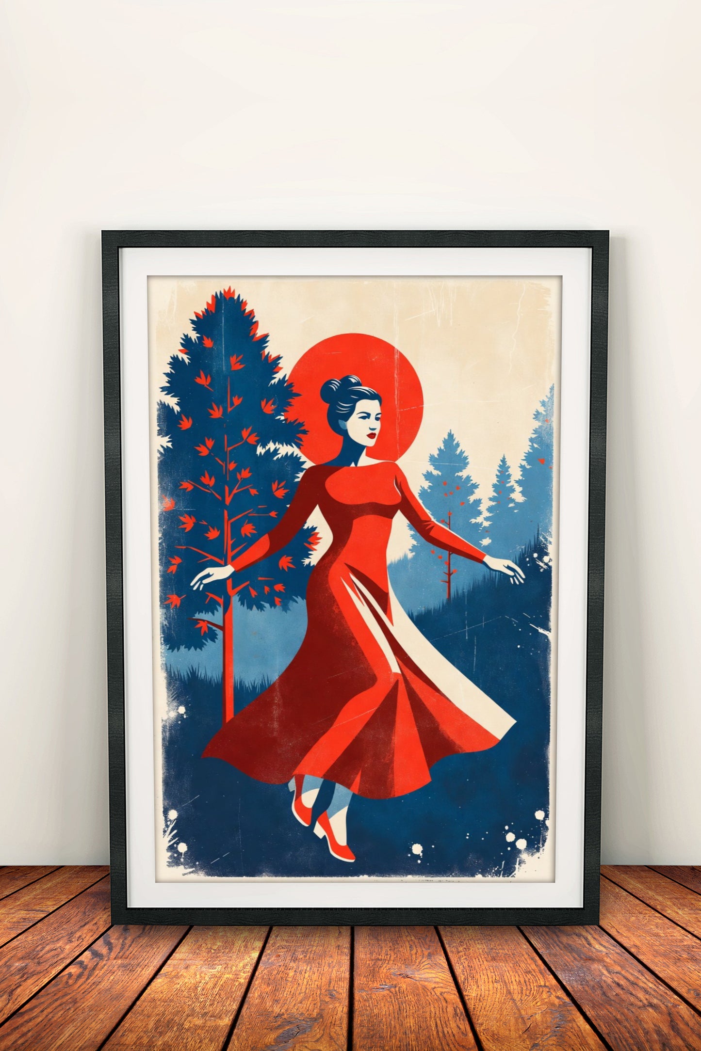 Dancing Woman in Red - Retro Vintage Nature Poster