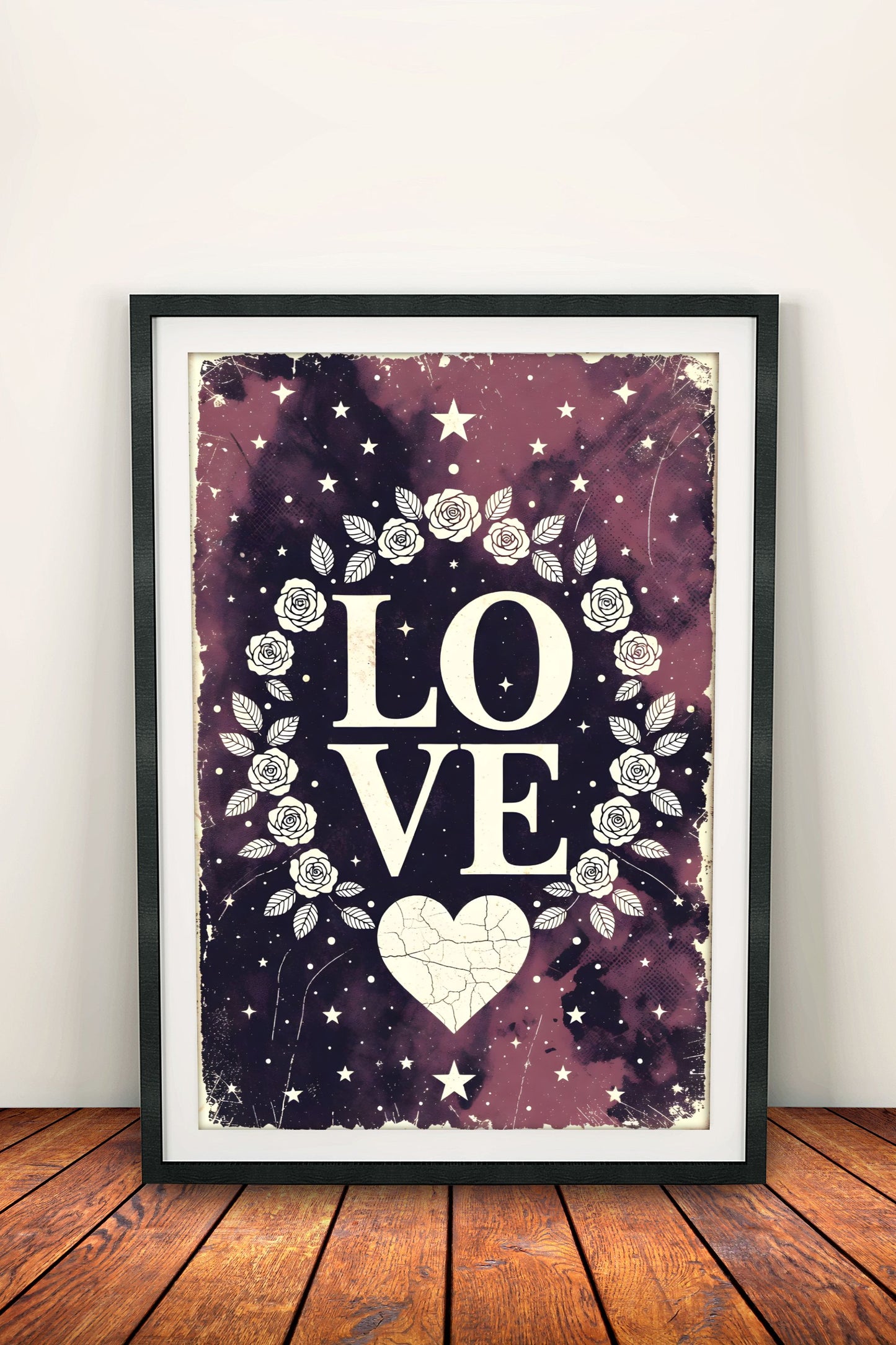 Love Roses Heart - Vintage Romantic Poster