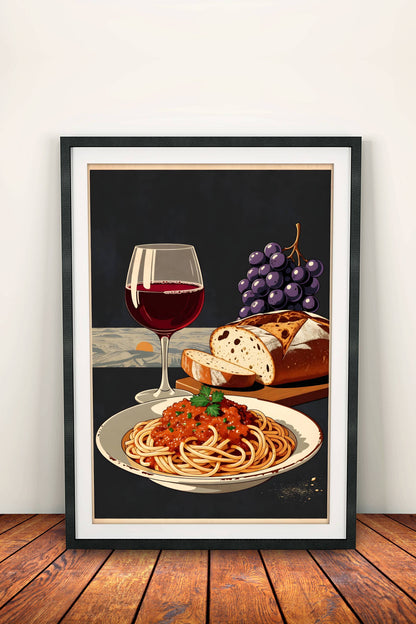 Italian Pasta & Wine Poster – Retro Buon Appetito Art