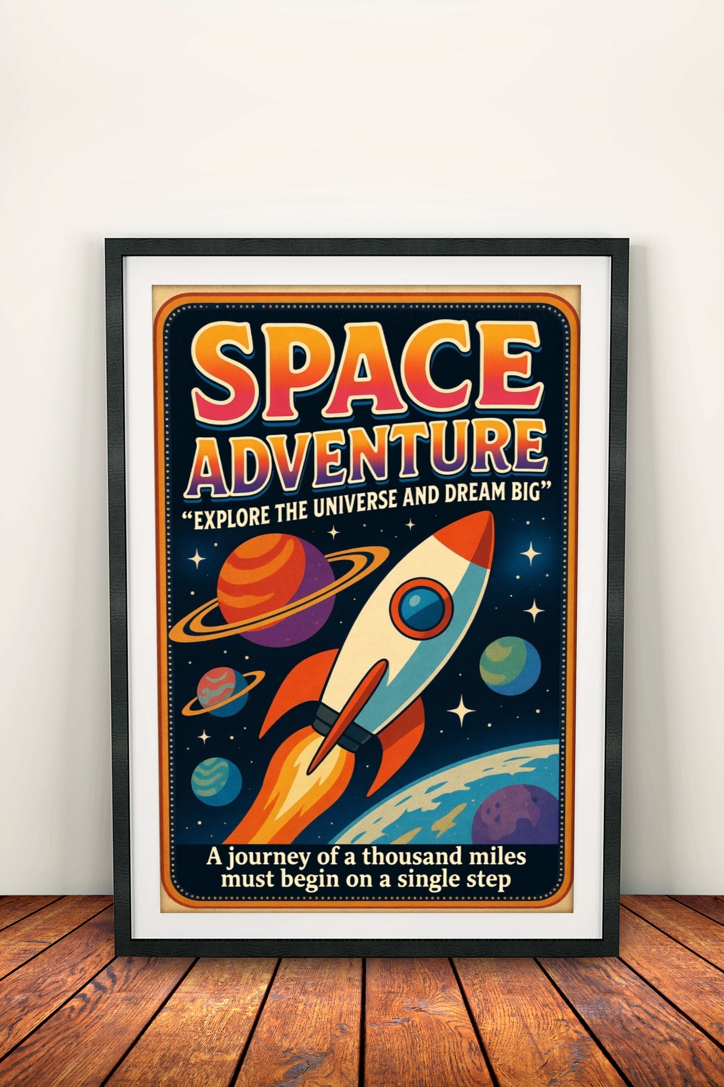 Space Adventure Poster – Retro Cosmic Journey Art