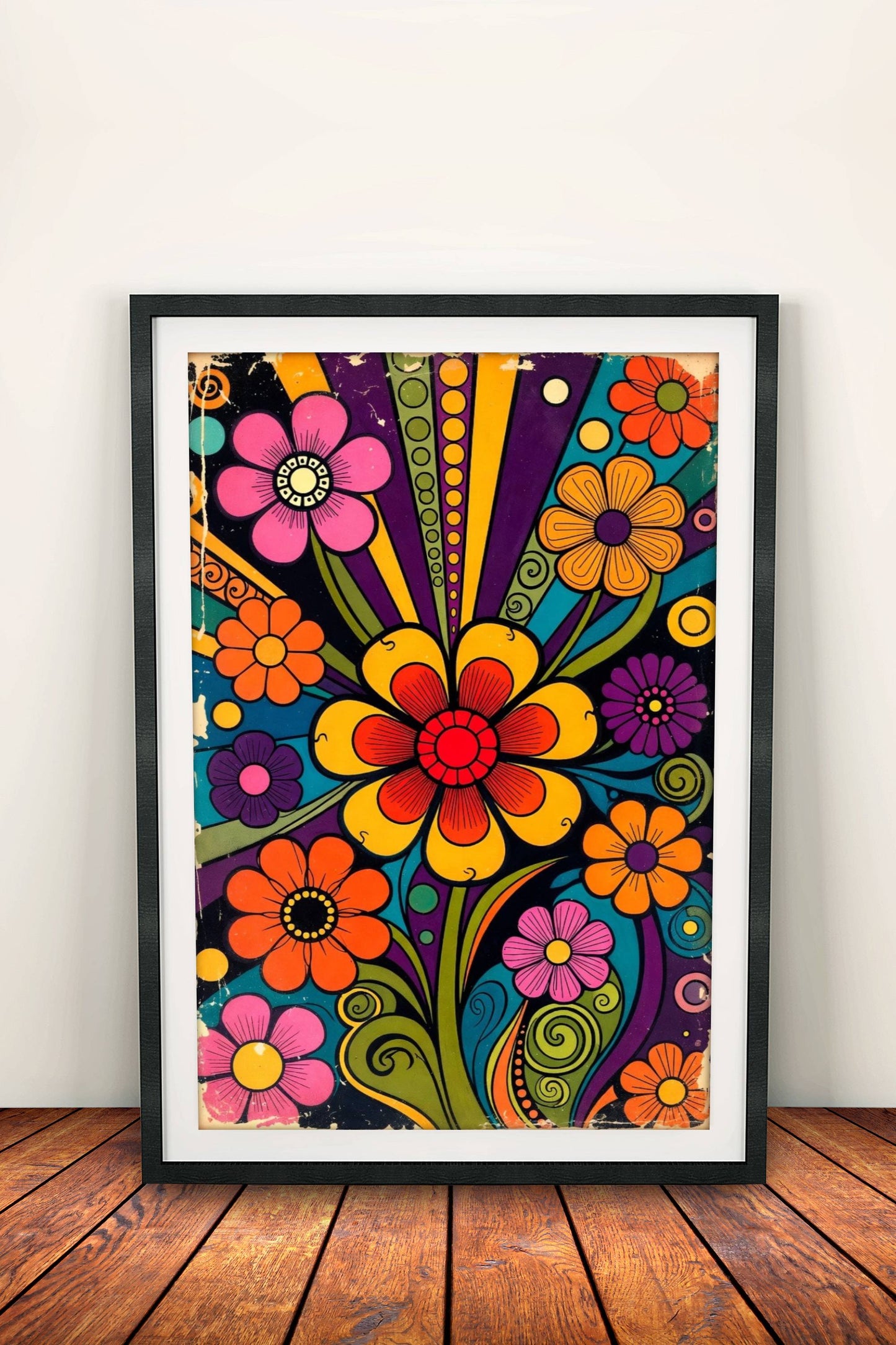 Colourful Flowers Poster – Retro Groovy Floral Art