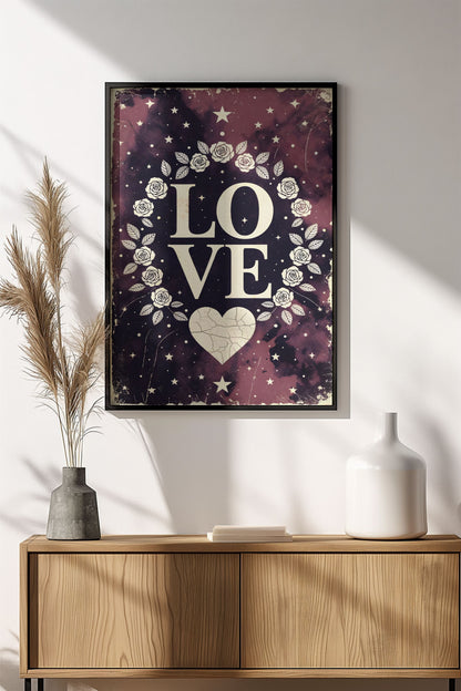 Love Roses Heart - Vintage Romantic Poster