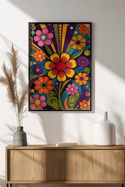 Colourful Flowers Poster – Retro Groovy Floral Art