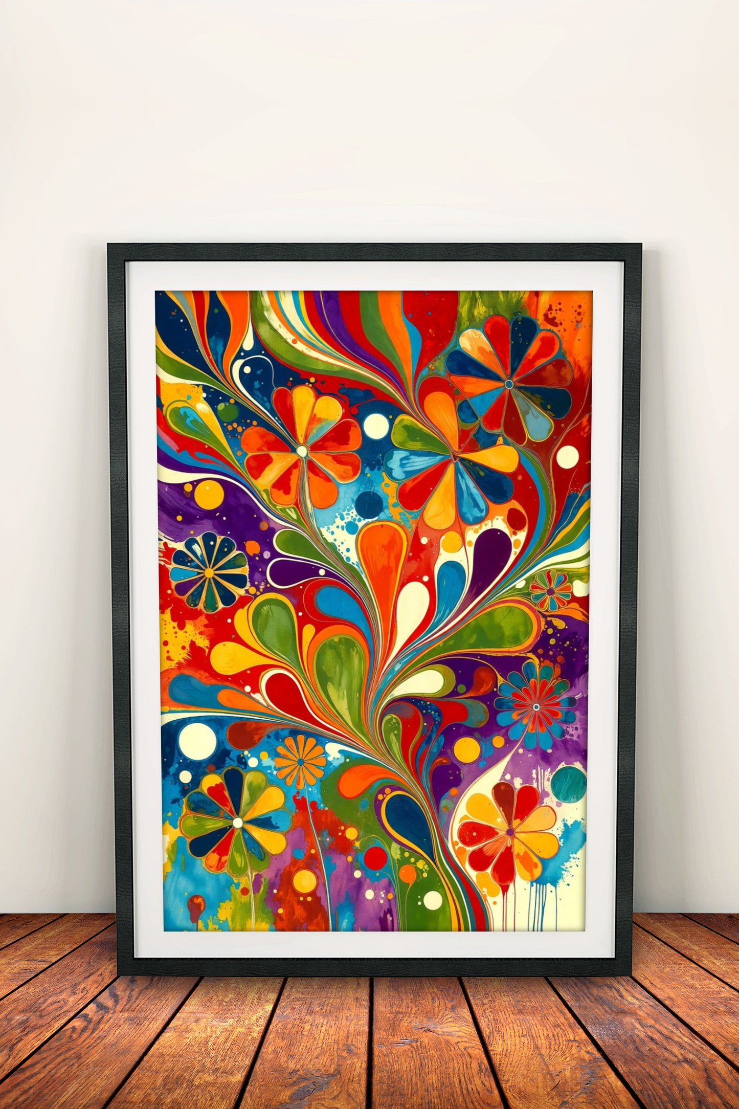 Rainbow Flowers - Retro Vintage Hippie Poster