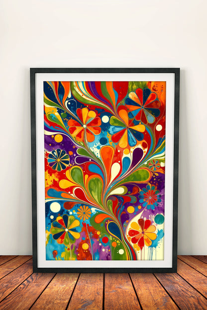 Rainbow Flowers - Retro Vintage Hippie Poster