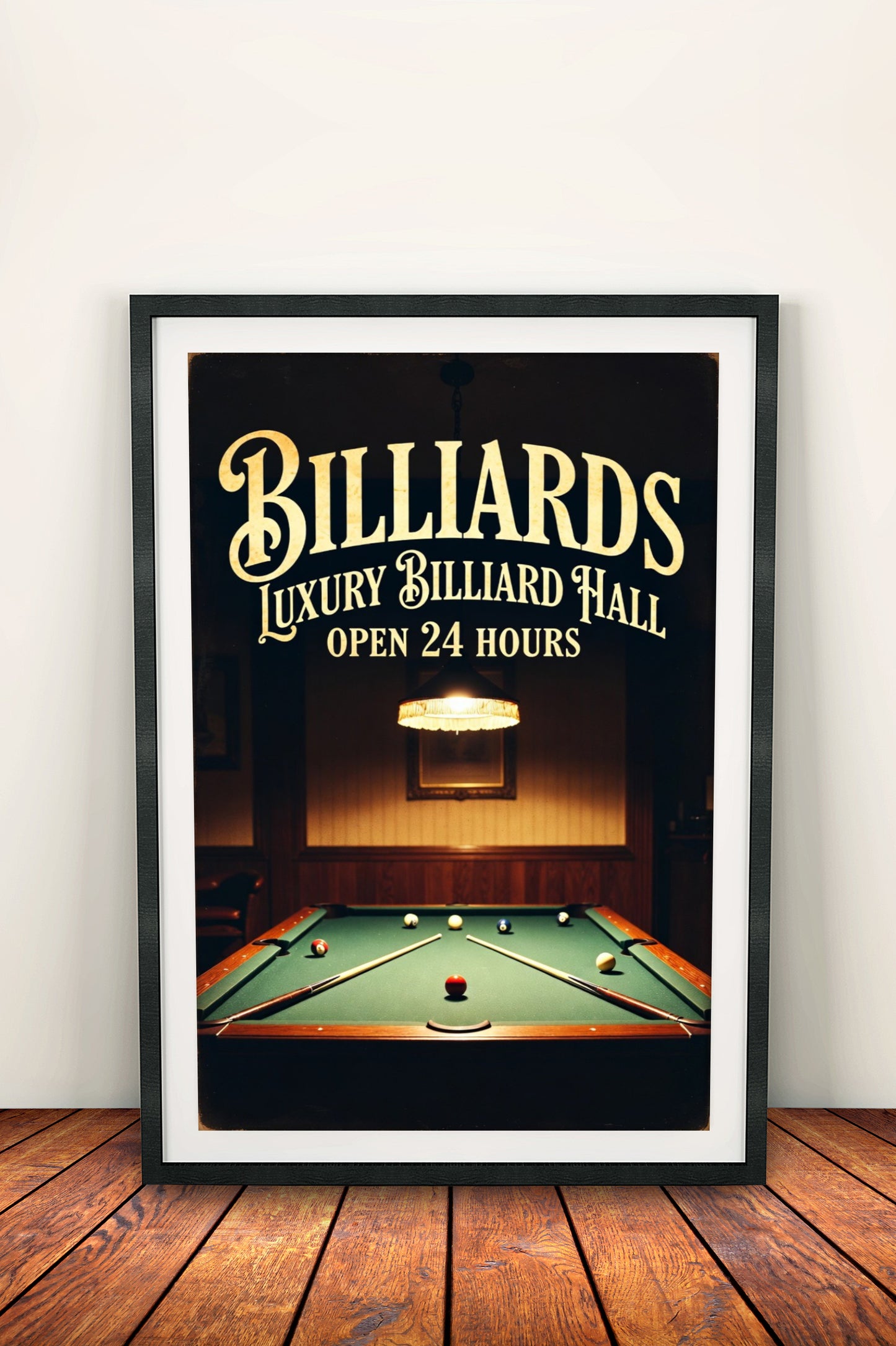 Luxury Billiard Hall Open 24 Hours - Retro Vintage Pool Poster