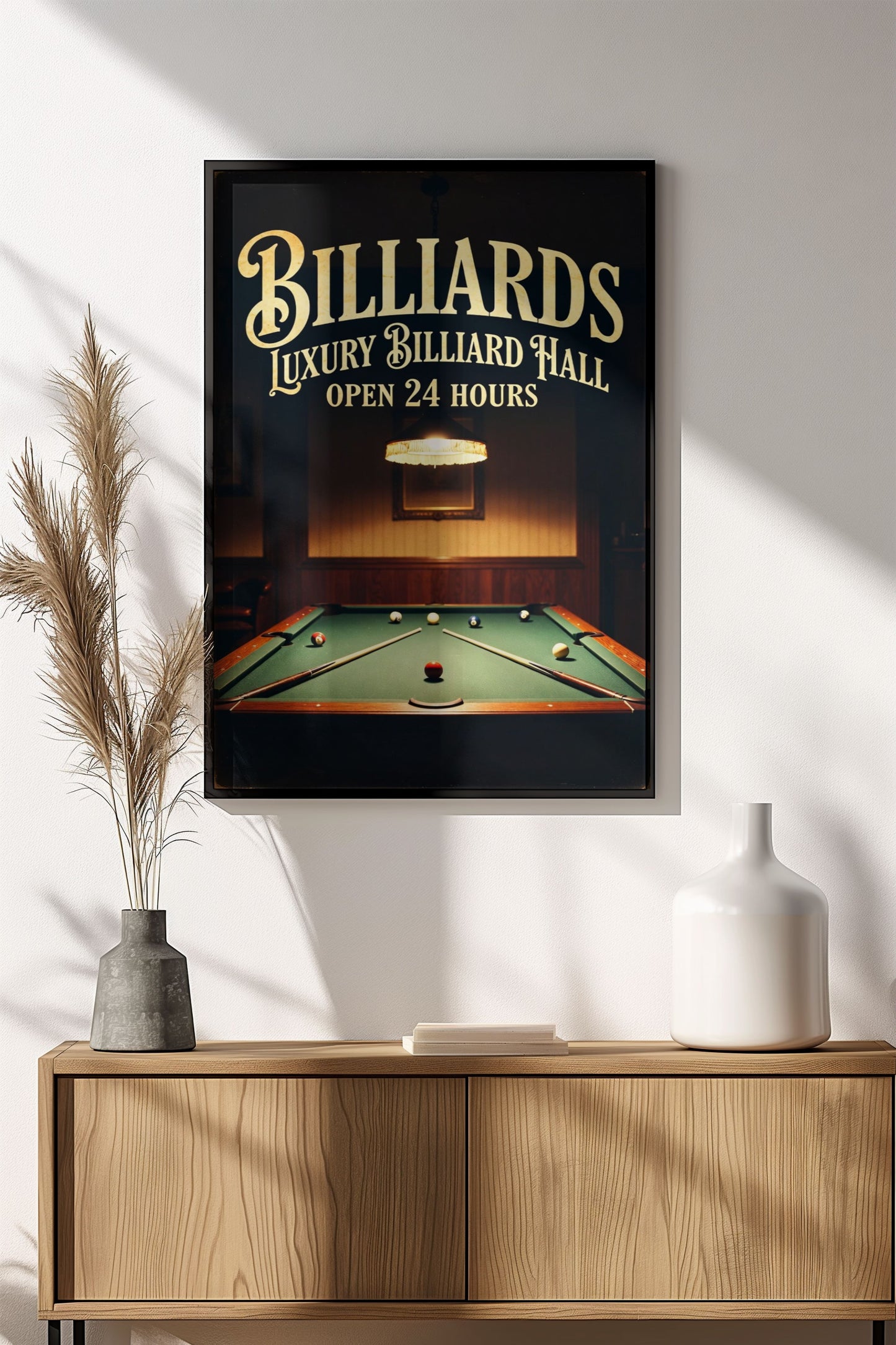 Luxury Billiard Hall Open 24 Hours - Retro Vintage Pool Poster