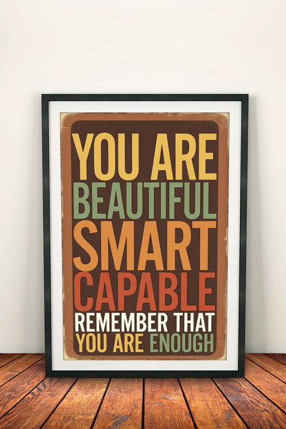 You Are Enough Poster – Retro Motivational Affirmation Art