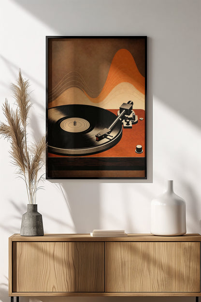 Vinyl Sunset Groove Poster – Retro Turntable Art