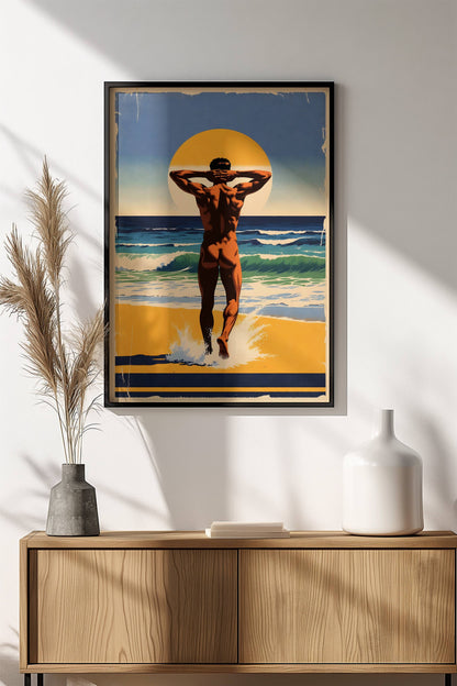 Hot Summer Beach Poster – Retro Sun Muscle Art