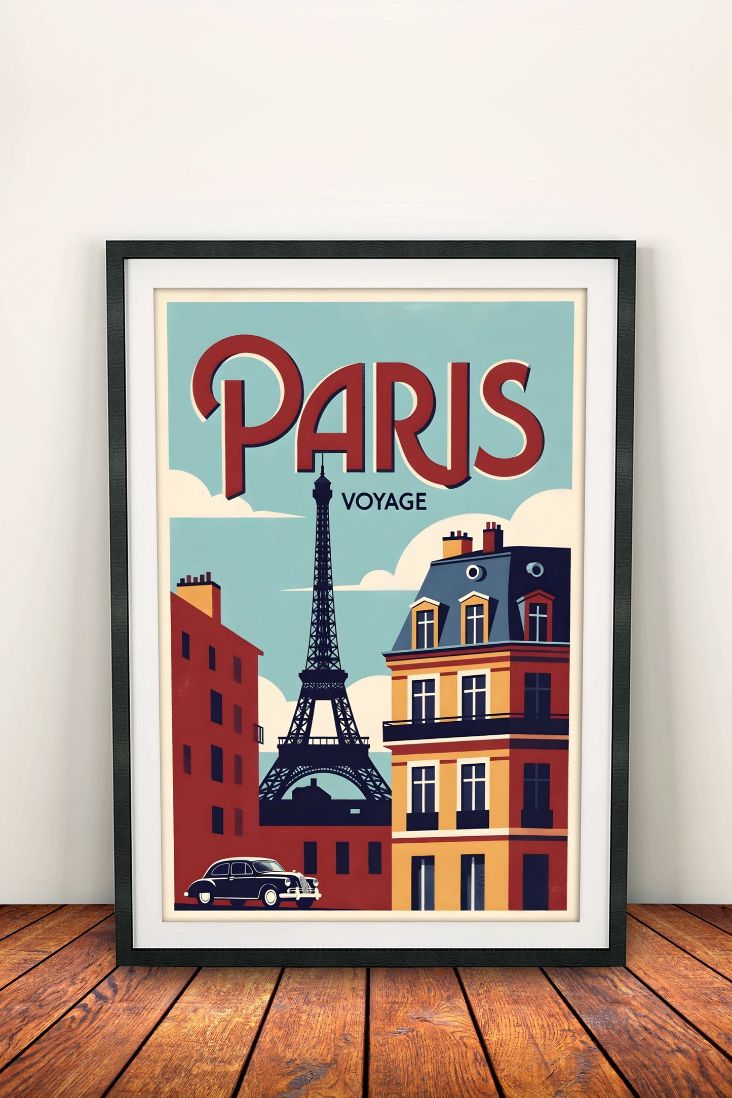 Paris Voyage Poster – Retro Eiffel Tower Travel Art