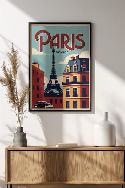 Paris Voyage Poster – Retro Eiffel Tower Travel Art