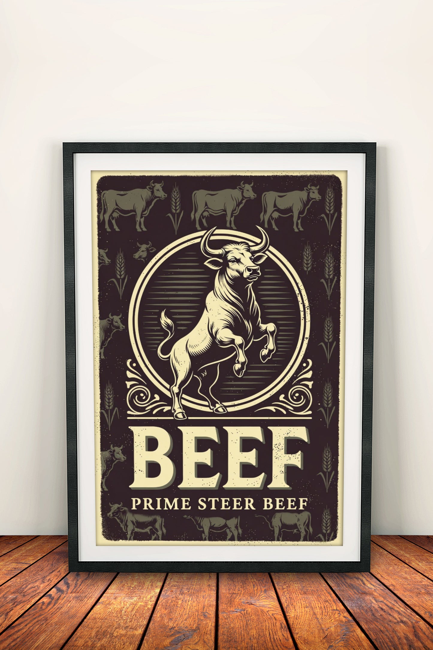 Prime Beef Steer Poster – Retro Butcher Vintage Art