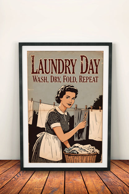 Laundry Day Wash Dry Fold Repeat - Vintage Poster