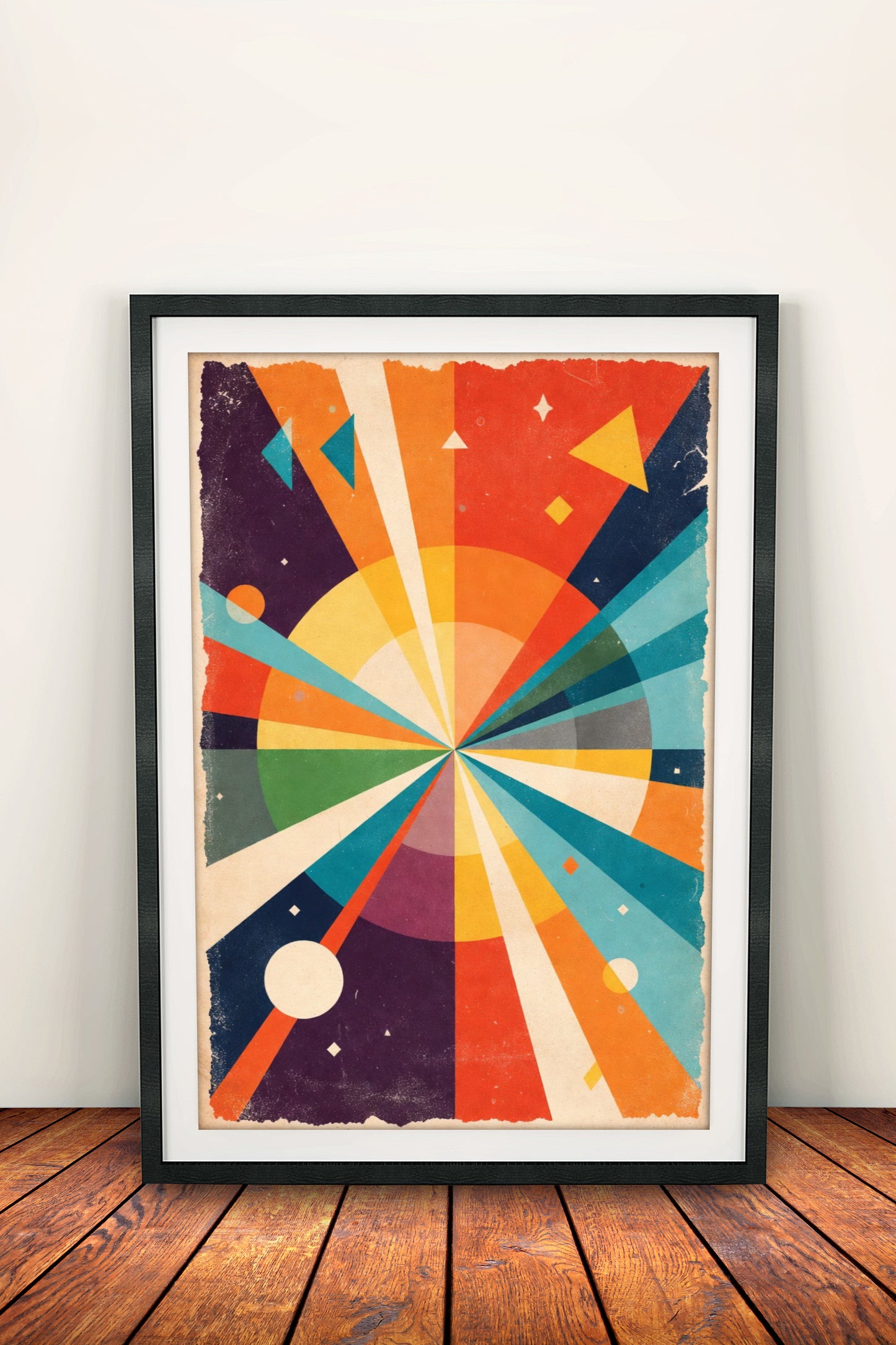 Retro Abstract Sunburst Poster – Vintage Geometric Cosmic Art