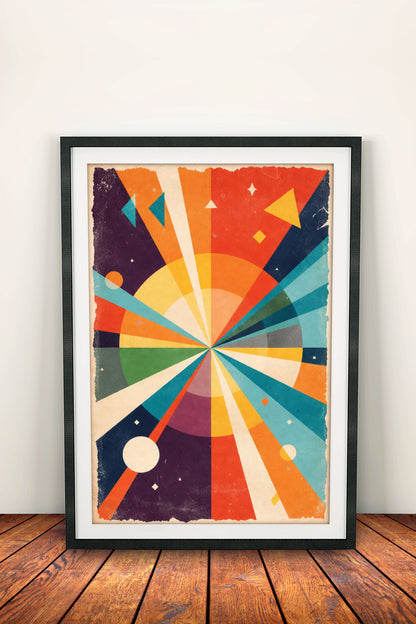 Retro Abstract Sunburst Poster – Vintage Geometric Cosmic Art