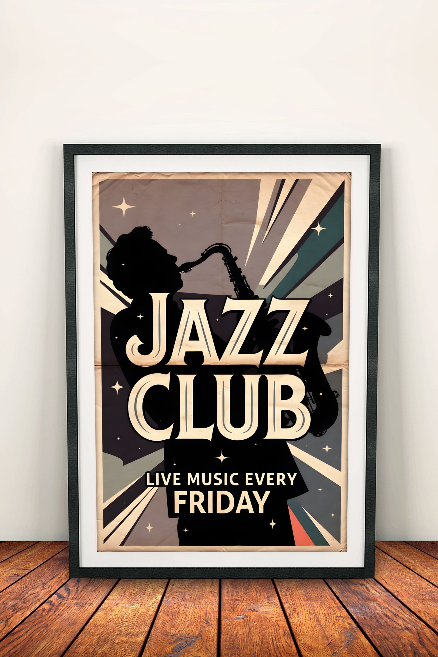 Jazz Club Live Music Poster – Retro Saxophone Night Art